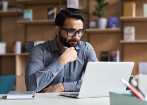 Working at laptop