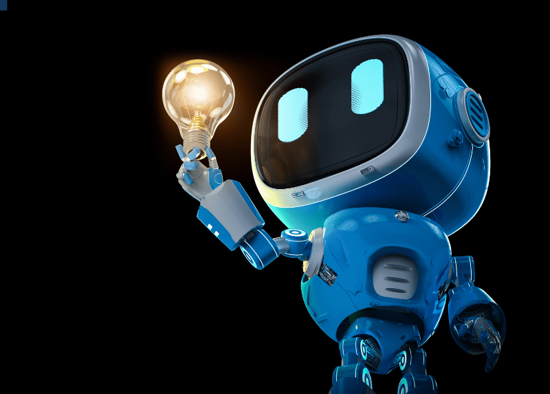 Cartoon robot with lightbulb
