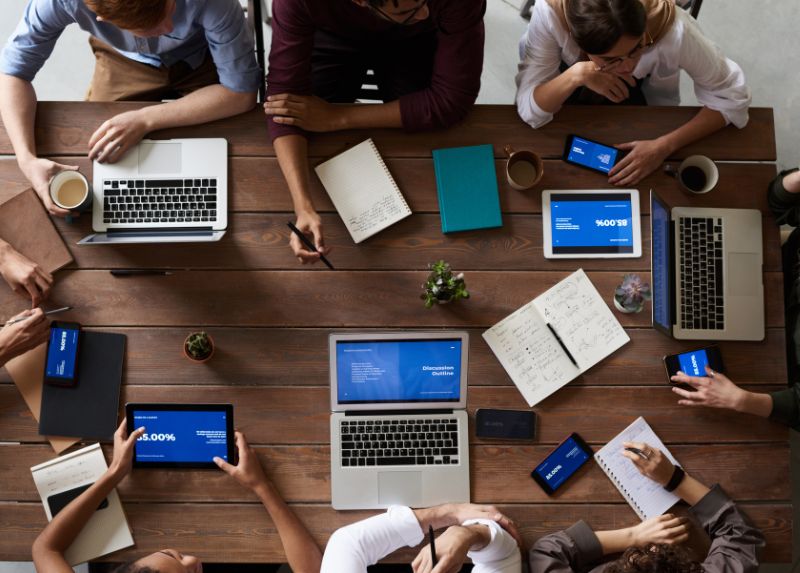 Desk with multiple devices