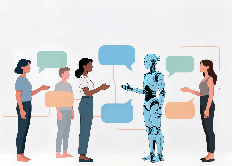 Humans and a Robot communicating